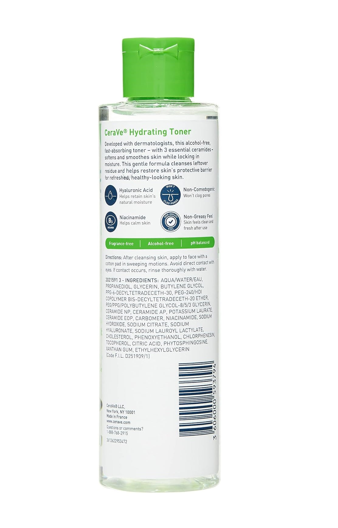 CeraVe Hydrating Toner for Face Non-Alcoholic with Hyaluronic Acid, Niacinamide, and Ceramides for Sensitive Dry Skin, Fragrance-Free Non Comedogenic, Full Size, 6.80 Ounce (Pack of 1)