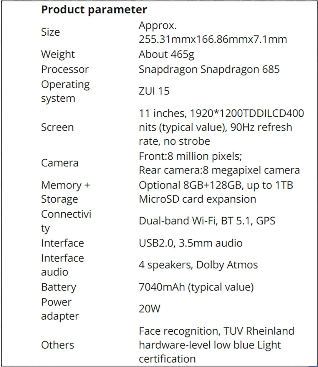 Global Firmware Lenovo Xiaoxin Pad 2024 Tablet 6GB 8GB 128GB 11" Display Qualcomm Snapdragon 685 GPS WIFI 7040mAh Android Tab