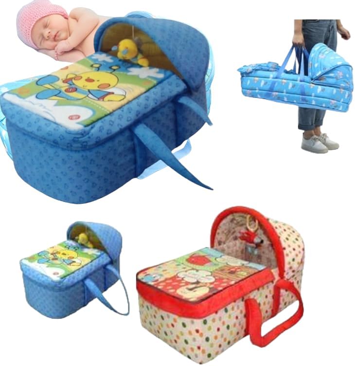 Comfortable Moses Basket, Polka Dot Pattern, Secure Design for Baby Sleep, (Blue)