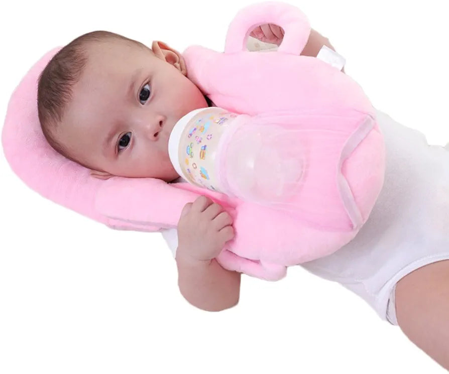 Baby Self-Feeding Pillow  Portable Baby Feeding Pillows Portable Detachable Self-Feeding Lounger Baby Bottle Holder Infant Cushion (pink, green, cream)