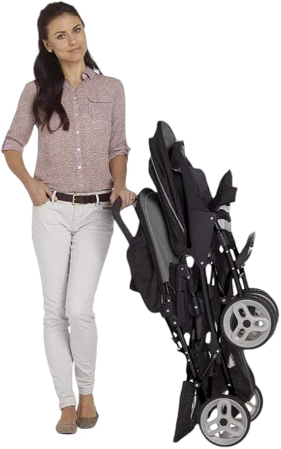 Twin baby Stroller with Canopy, Adjustable Seats, and Large Storage Basket,with food try (Navy blue)