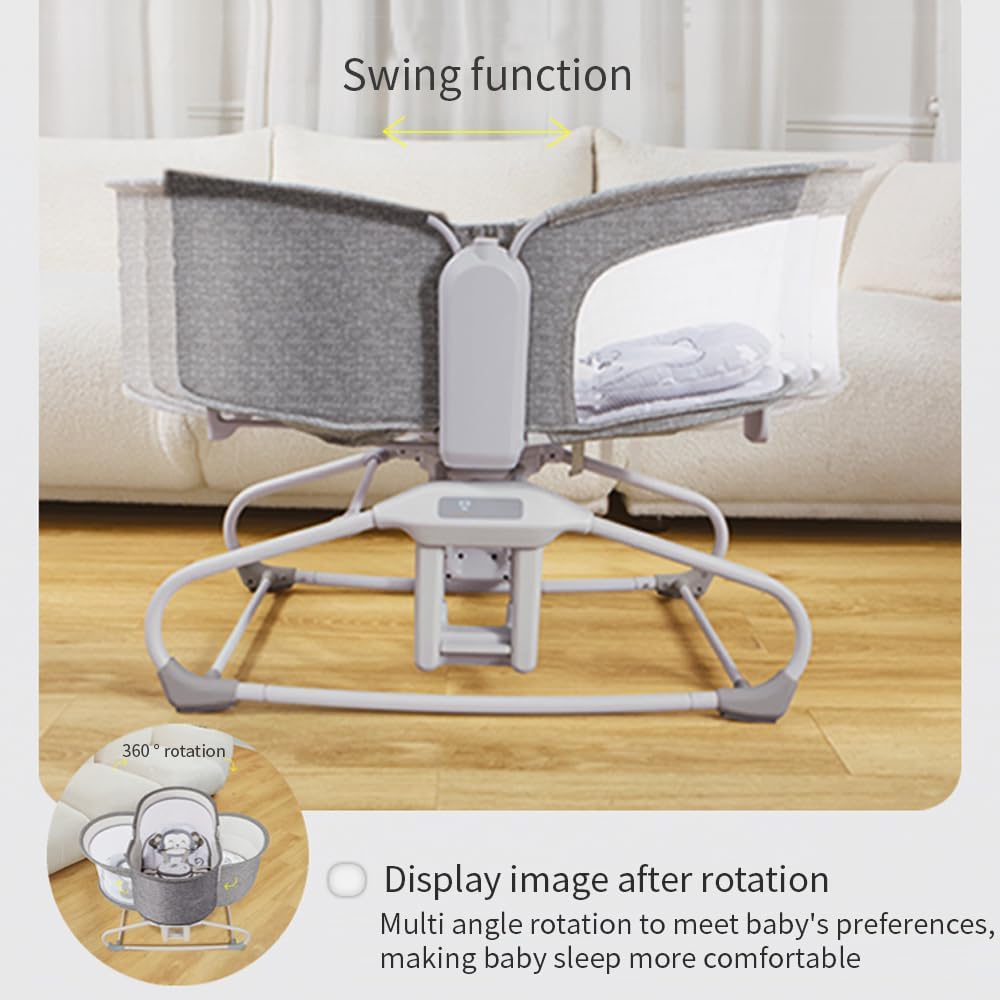 Mastela 4-in-1 Baby Swing for Infants,Cradle can Rotate 360 °, Adjustable backrest app contro on Your Phone,Detachable Independent Crib（Dark Gray Bear Pattern）