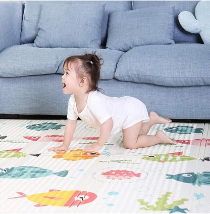 FLOOR BABY MAT NON-SLIP 180x200 cm size Portable baby play mat foldable XPE Baby Crawling Mat Thickening Environmental Protection Rug Playmat Double Surface Baby Carpet WATER PROOF MAT, (MULTI DESIGN)