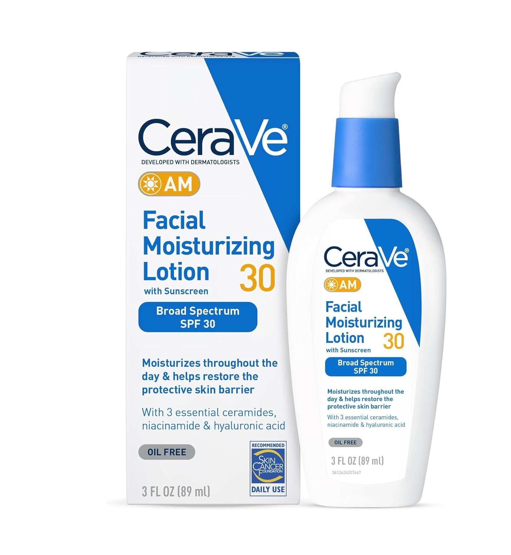 CeraVe Facial Moisturizing Lotion AM SPF 30, 3 oz, Daily Face Moisturizer with SPF, Packaging May Vary
