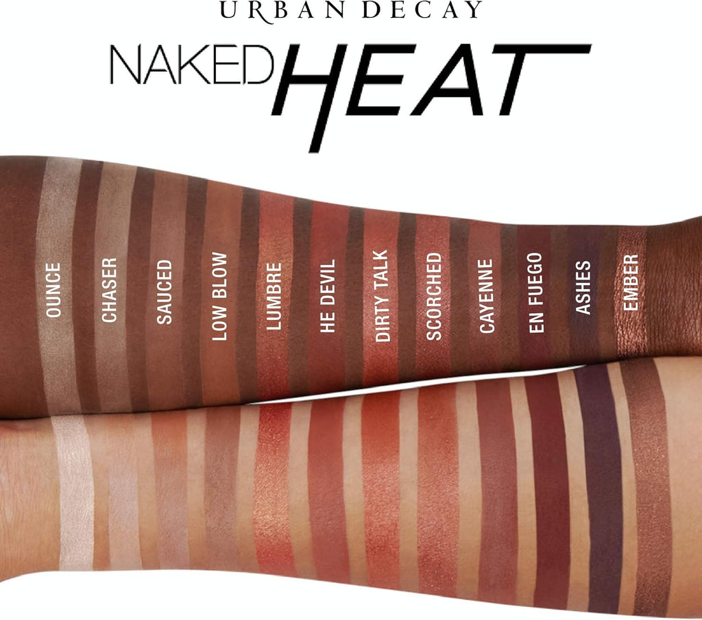 Urban Decay Naked Heat Eyeshadow Palette, 12 Fiery Amber Neutral Shades - Ultra-Blendable, Rich Colors With Velvety Texture - Set Includes Mirror & Double-Ended Makeup Brush