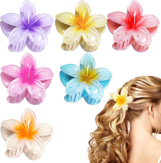 United Fashion 6Pcs Hawaiian Flower Hair Clip，Strong hair clips，Plumeria claw clips，Hibiscus hair accessories，Flower Hair Clips，Clips for Wedding Party Beach Decoration Headwear（multicolor）