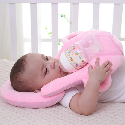 Baby Self-Feeding Pillow  Portable Baby Feeding Pillows Portable Detachable Self-Feeding Lounger Baby Bottle Holder Infant Cushion (pink, green, cream)