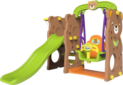 Mini Panda Indoor/Outdoor Bear Slide With Swing And Basketball