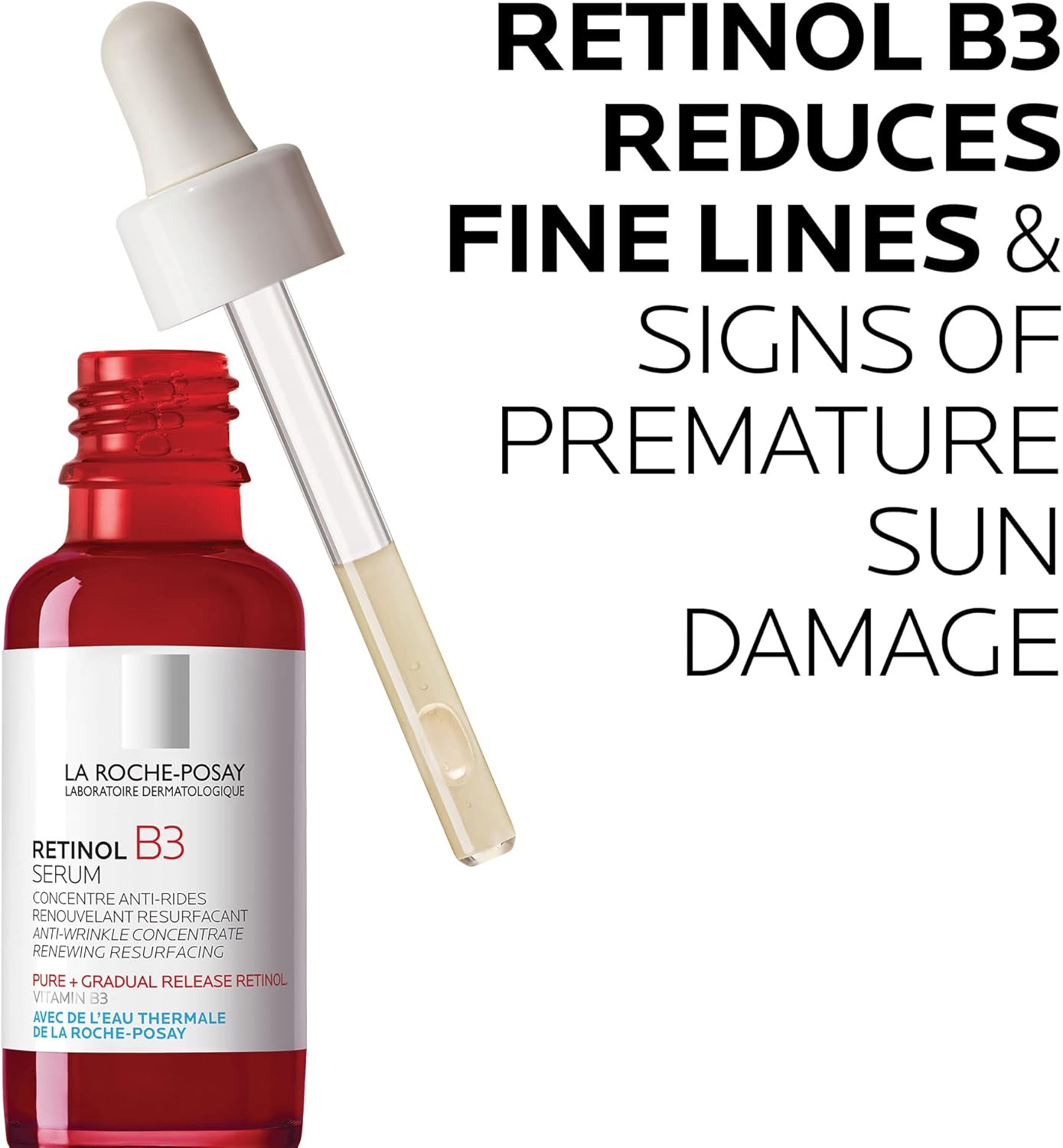 La Roche Posay La Roche-Posay Pure Retinol Face Serum with Vitamin B3. Anti Aging Face Serum for Lines, Wrinkles & Premature Sun Damage to Resurface & Hydrate. Suitable for Sensitive Skin, 1.0 Fl. Oz
