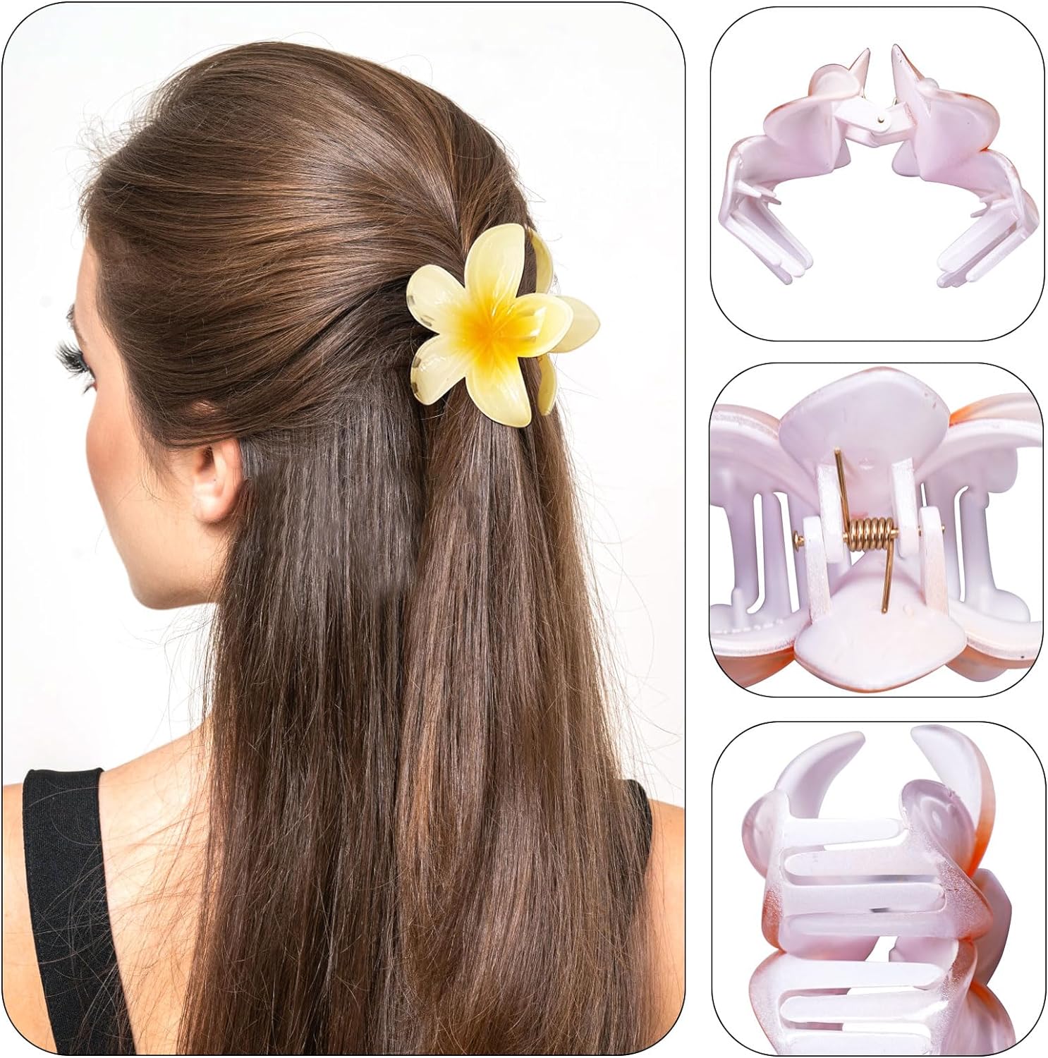 United Fashion 6Pcs Hawaiian Flower Hair Clip，Strong hair clips，Plumeria claw clips，Hibiscus hair accessories，Flower Hair Clips，Clips for Wedding Party Beach Decoration Headwear（multicolor）