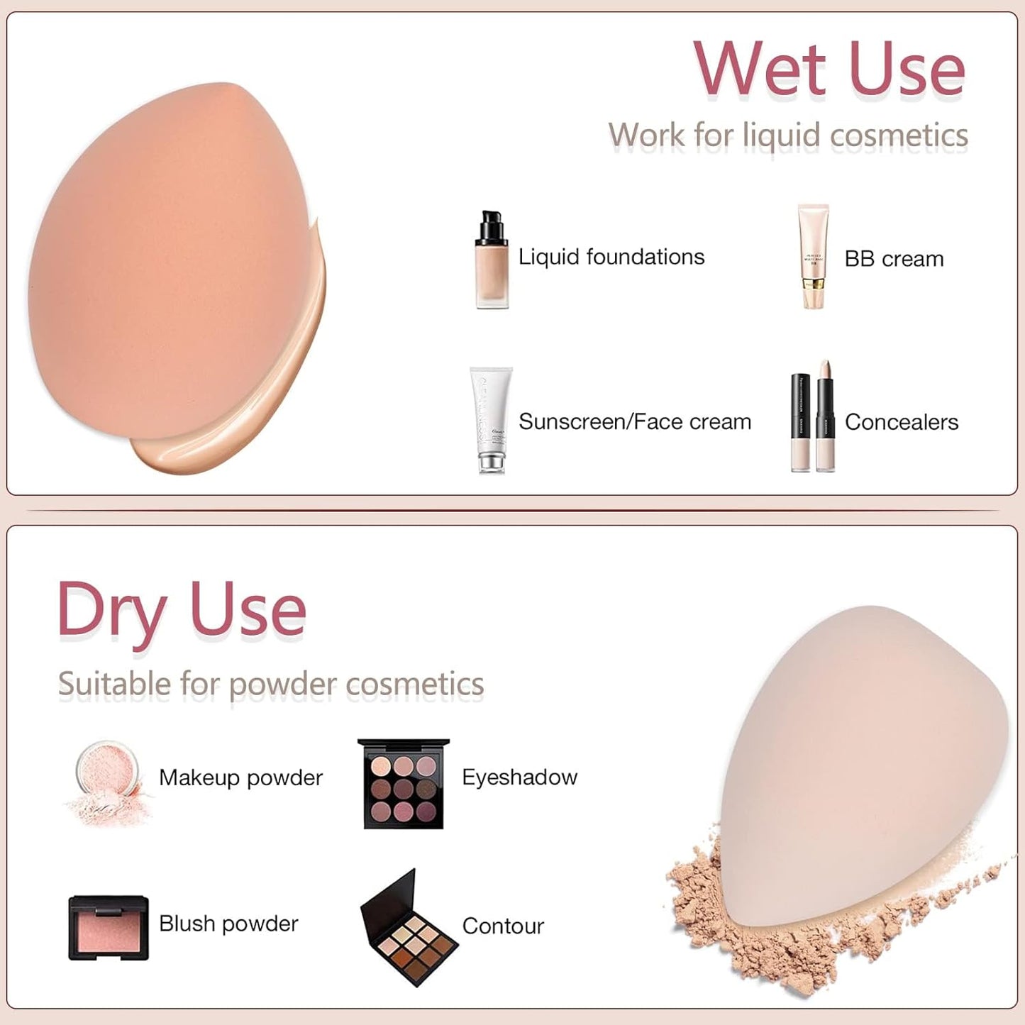 United Fashion 8 Pieces Makeup Sponge Set Beauty Blender Sponges Makeup Eggs with Case Latex-Free Vegan Foundation Applicator Makeup Puff for Powder Cream