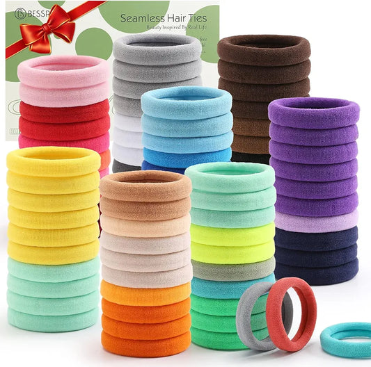 United Fashion Thick Seamless Cotton Hair Bands, Ponytail Holders Hair Accessories No Damage for Thick Hair (Mix colours) 100PCS