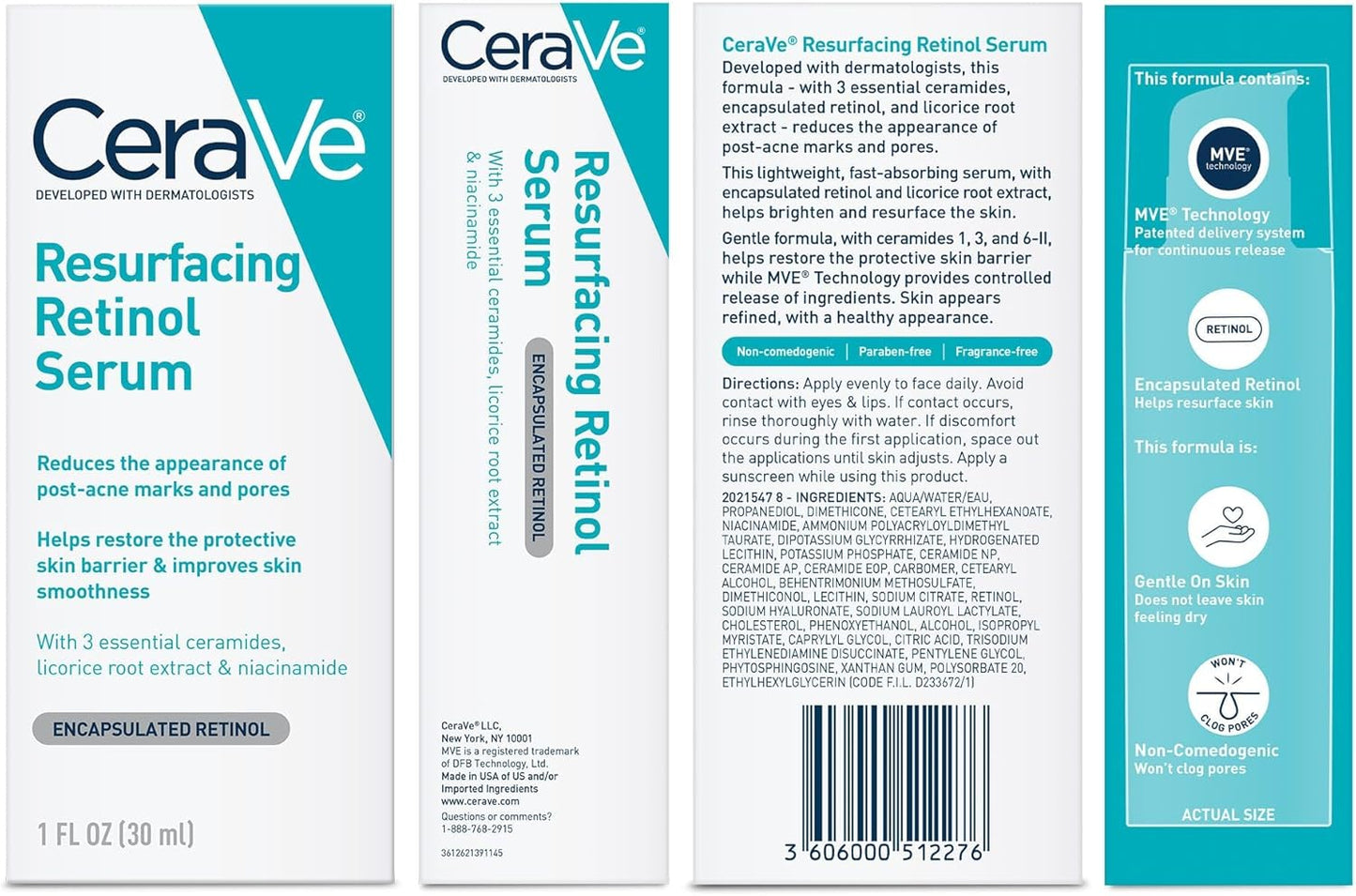 CeraVe Retinol Serum for Post-Acne Marks and Skin Texture | Pore Refining, Resurfacing, Brightening Facial Serum with Retinol and Niacinamide | Fragrance Free, Paraben Free & Non-Comedogenic| 1 Oz