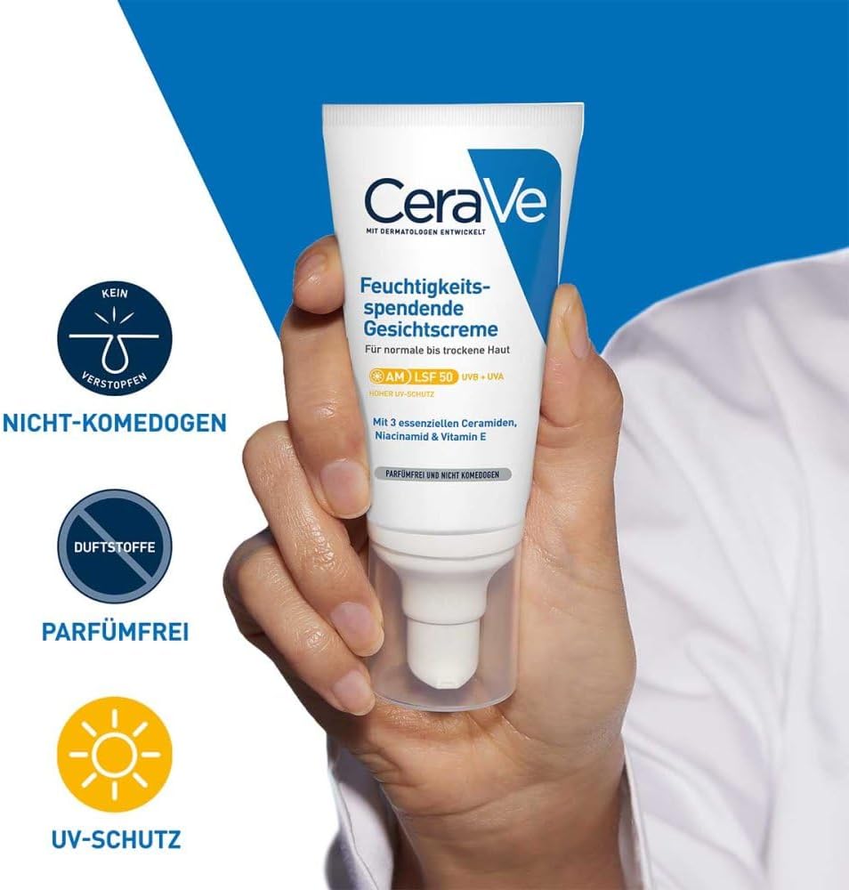 CeraVe AM Facial Moisturising Lotion SPF50 with Ceramides & Vitamin E for Normal to Dry Skin 52ml