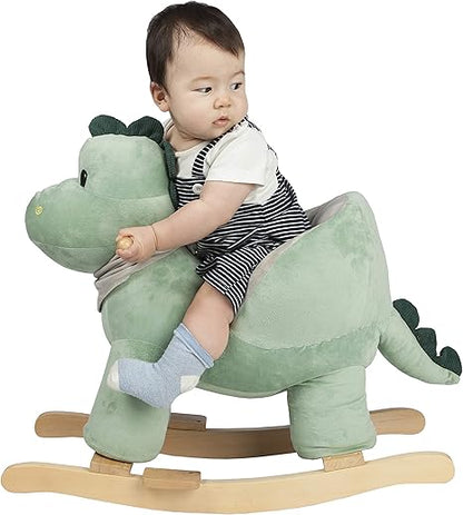 Baby Rocking Horse Dinosaur with Chair, Dino Rocking Animal, Wooden Rocking Toy, Rocking Chair, Baby Rocker, Animal Ride on, for Girls and Boys Age Year 1 to 3 (Green Dinosaur)