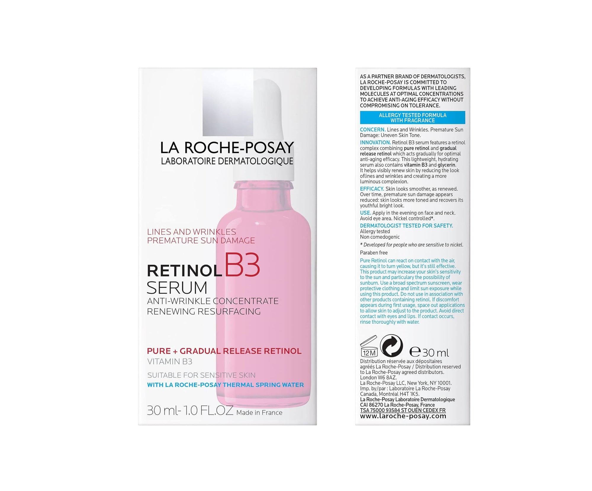 La Roche Posay La Roche-Posay Pure Retinol Face Serum with Vitamin B3. Anti Aging Face Serum for Lines, Wrinkles & Premature Sun Damage to Resurface & Hydrate. Suitable for Sensitive Skin, 1.0 Fl. Oz