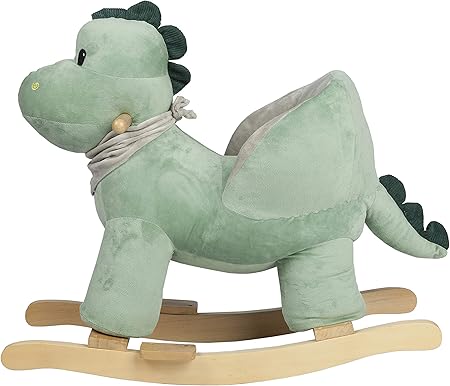 Baby Rocking Horse Dinosaur with Chair, Dino Rocking Animal, Wooden Rocking Toy, Rocking Chair, Baby Rocker, Animal Ride on, for Girls and Boys Age Year 1 to 3 (Green Dinosaur)