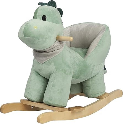 Baby Rocking Horse Dinosaur with Chair, Dino Rocking Animal, Wooden Rocking Toy, Rocking Chair, Baby Rocker, Animal Ride on, for Girls and Boys Age Year 1 to 3 (Green Dinosaur)