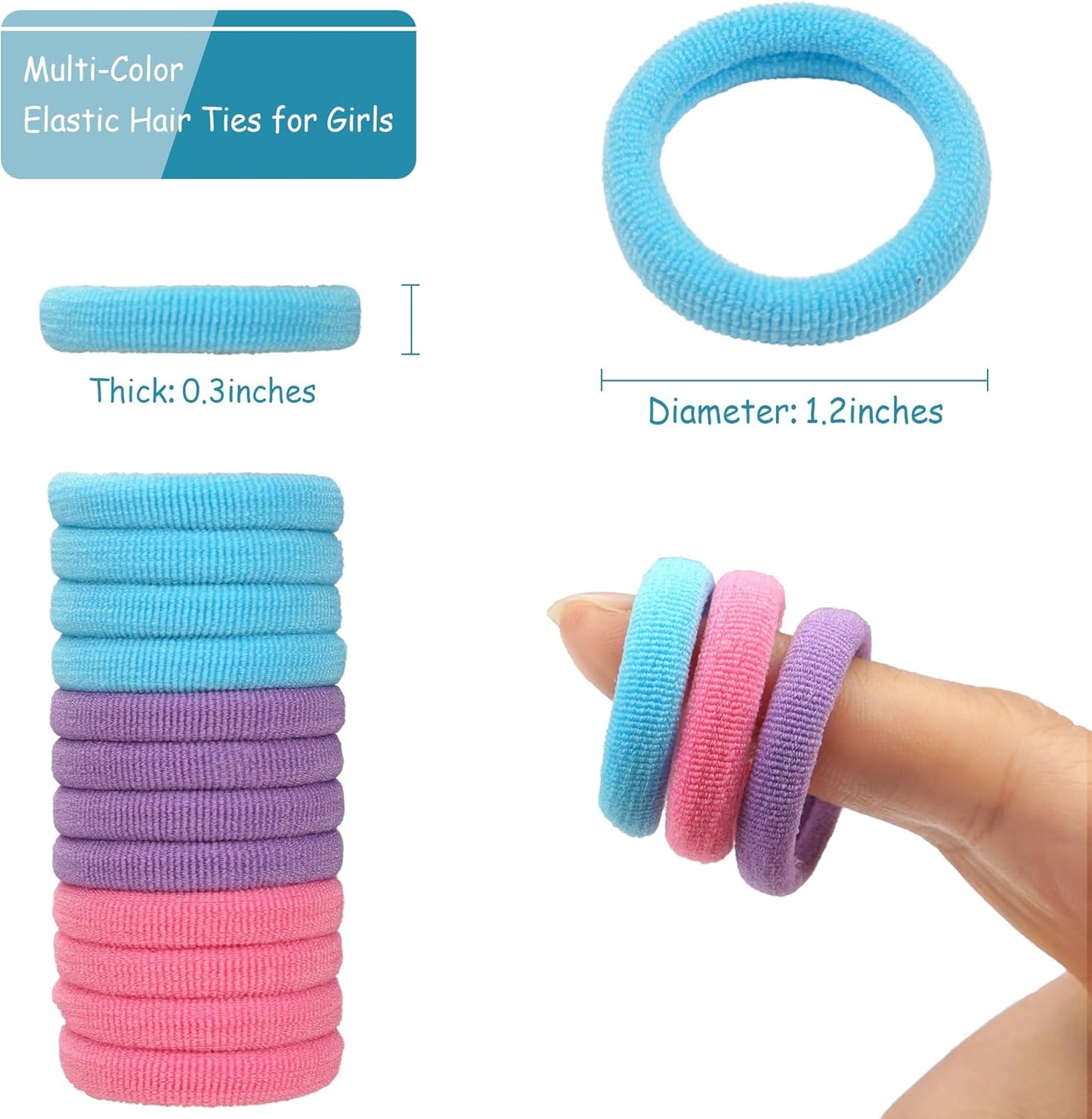 United Fashion Seamless Elastic Hair Band Ponytail Holder for Kids Toddler 100 Pcs