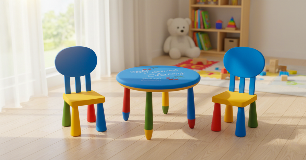 Children'S Table And Chair Set - Plastic Study Desk, Round Dining Table | Household chair (1 TABLE) (2CHAIR)
