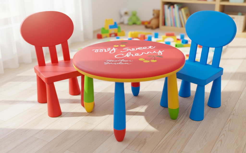 Children'S Table And Chair Set - Plastic Study Desk, Round Dining Table | Household chair (1 TABLE) (2CHAIR)