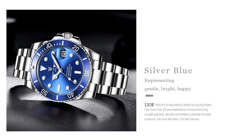 LIGE Women Watches Mechanical Watch Luxury Bracelet Wrist Wristwatch Elegant Ladies Automatic Date Clock Watch Relogio Feminino
