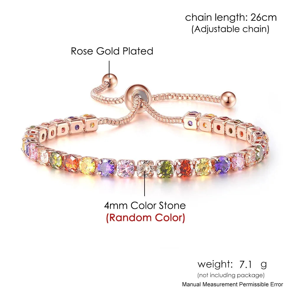 Adjustable Multicolor Tennis Bracelets for Women Ladies Wedding Rainbow Colorful Zircon Charm Bracelet Hand Chain Jewelry DZH043