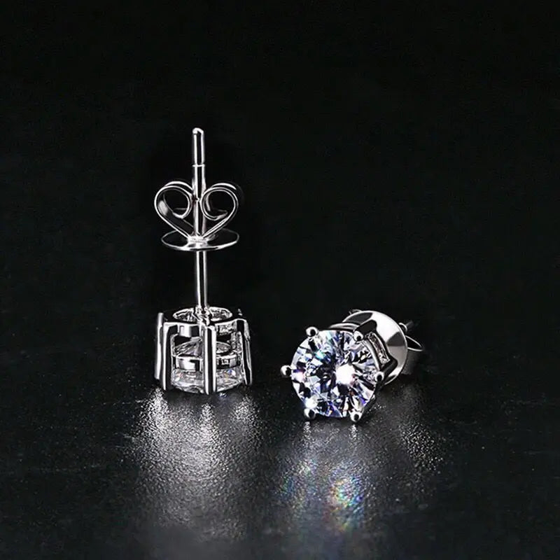 GRA 100% Real Sterling Silver With 2 Certificates Moissanite 6 prong Earrings D Color Stud For Women Top Quality Wedding Jewelry
