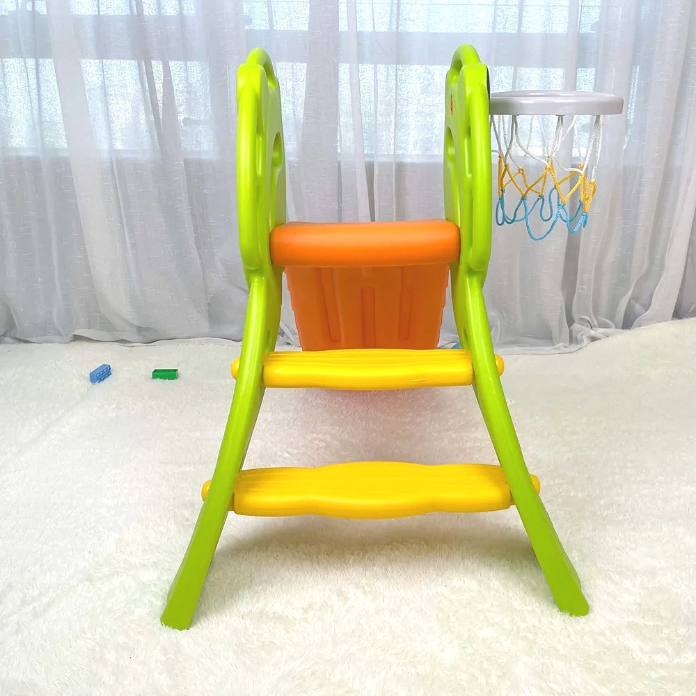 Kids Slide Basketball Hoop Activity Center Outdoor Toddler Play Set Orange