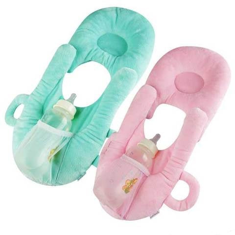 Baby Self-Feeding Pillow  Portable Baby Feeding Pillows Portable Detachable Self-Feeding Lounger Baby Bottle Holder Infant Cushion (pink, green, cream)