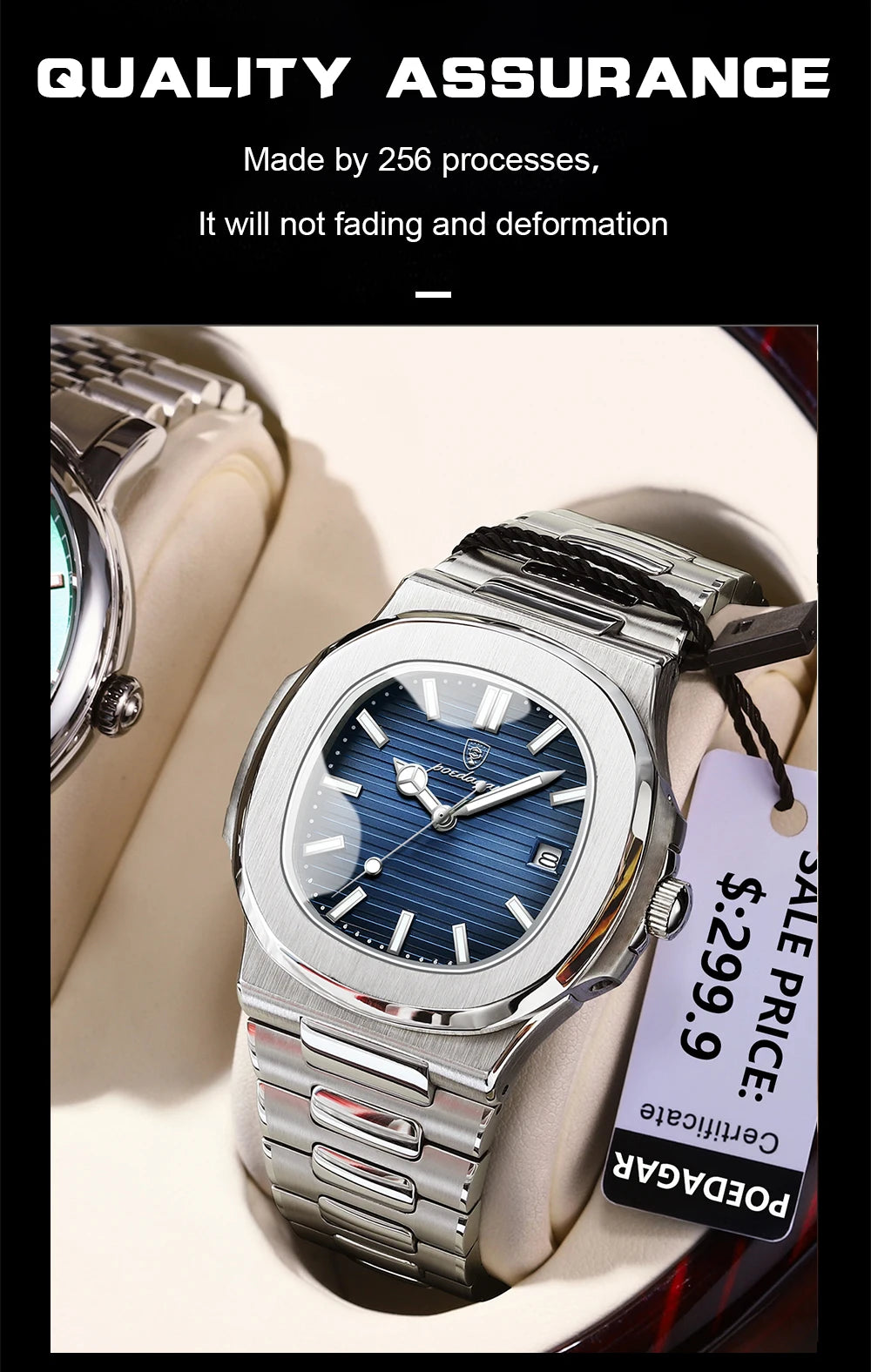 POEDAGAR Square Luxury Men Wristwatch Waterproof Luminous Date Stainless Steel Male Clock Business Sports Quartz Watches For Men