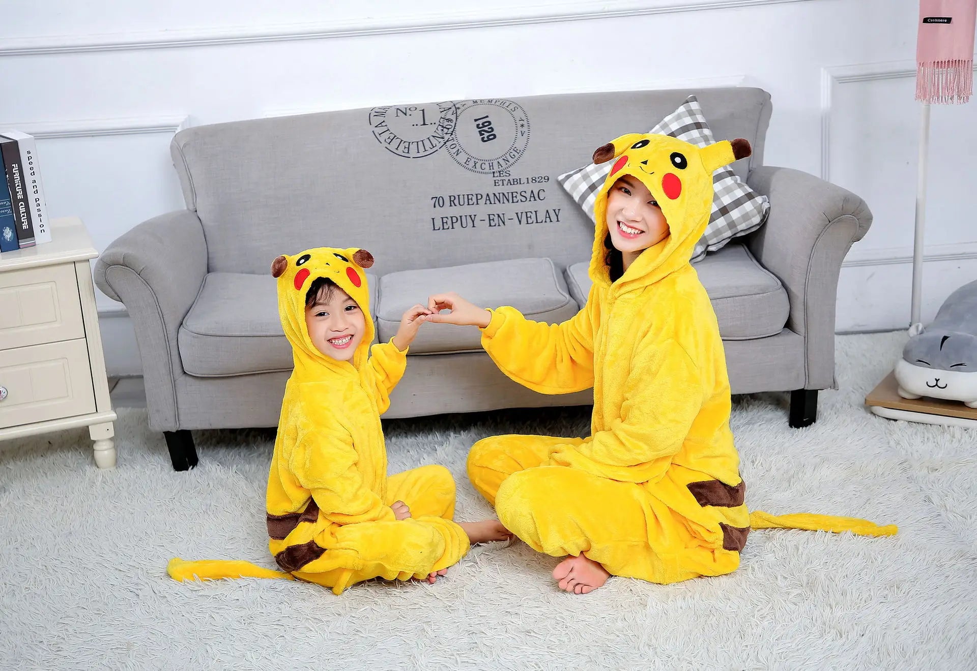 Pokemon Pikachu Warm Flannel Homewear Kids Autumn&Winter Soft Onesie Cosplay Animal Hoodie Pajamas Parent-Child Sleepwear Gift