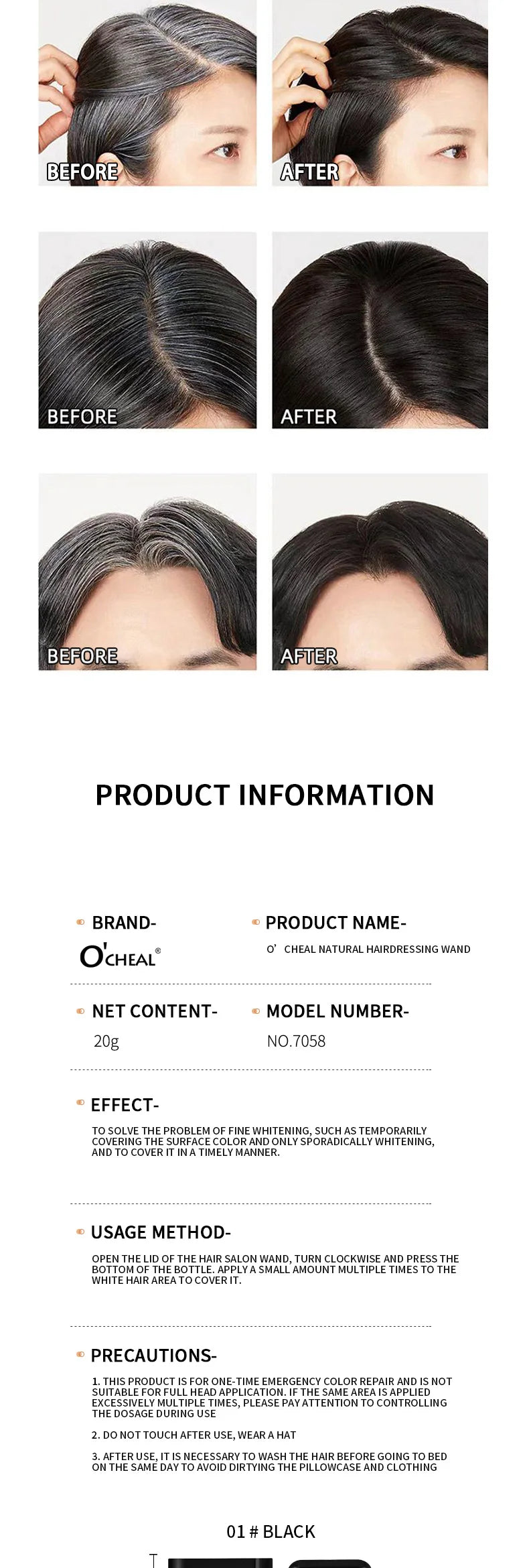 Ocheal 3-Color Quick Touch-Up Hair Stick Beard Color Stick Portable Temporary Quick Coverage Hair Pen Instant Dye Stick Comb