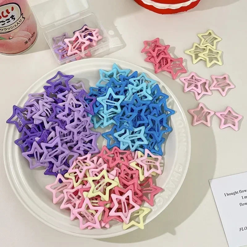 10/50pcs Colorful Kawaii Star Barrettes Y2K Sweet Girls BB Solid Star Hairclips Metal Snap Clip Headdress Hair Jewelry Gifts