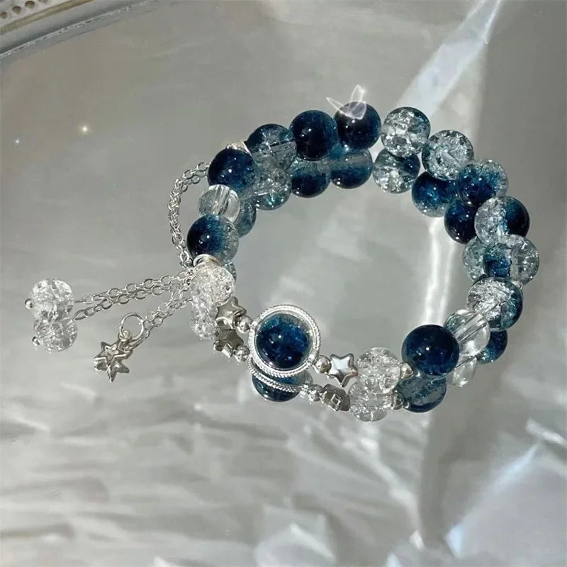 New Simple Beads Crystal Bracelet for Women Girls Korean Ins Flower Fox Feather Tassel Bracelets Friendship Jewelry Gifts 2024