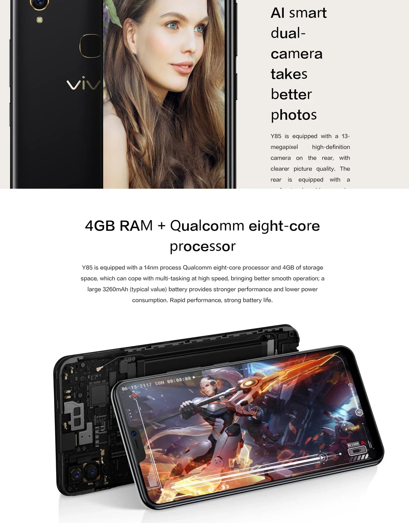 VIVO Y85 Smartphone Global firmware Android 4G Unlocked  6.26  inch 4GB 64GB Camera 13MP All Colors in Good Condition Used Phone