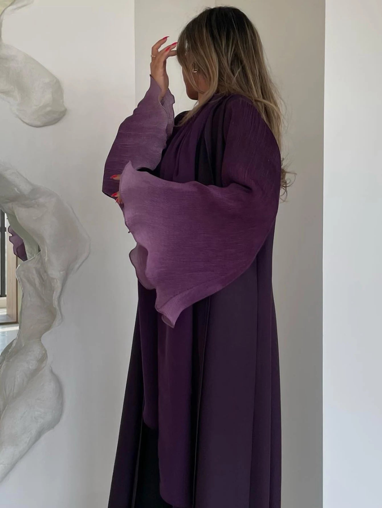 Muslim Flare Sleeve Casual Arabian Abayas Middle-East Elegant Open Front Abaya Turkey Kaftans Women Jilbabs Islamic Maxi Dresses