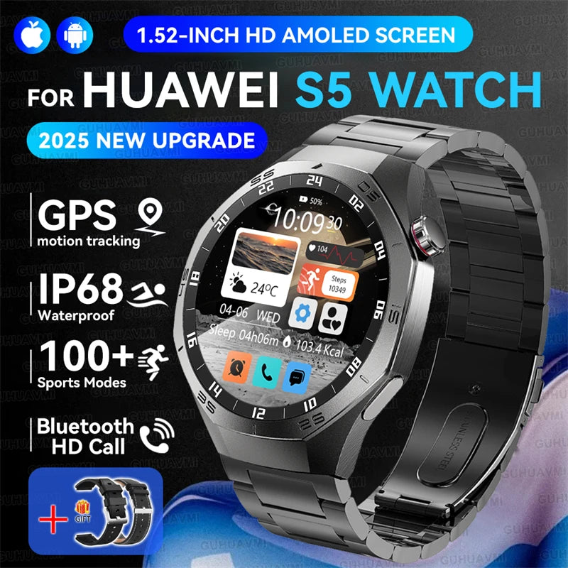 2025New For Huawei GT5 Pro Smart Watch Men HD AMOLED Screen GPS Motion trajectory HeartRate Bluetooth Call 1.52" SmartWatch IP68