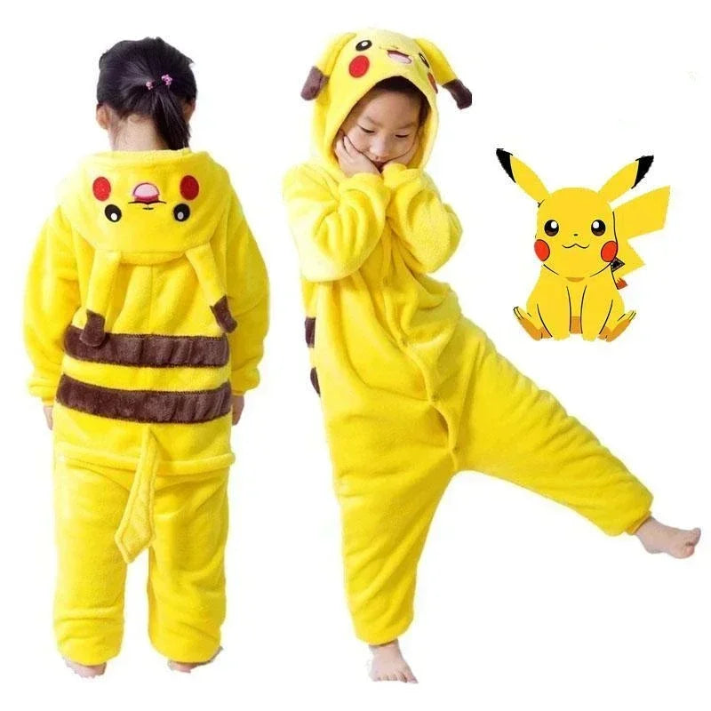 Pokemon Pikachu Warm Flannel Homewear Kids Autumn&Winter Soft Onesie Cosplay Animal Hoodie Pajamas Parent-Child Sleepwear Gift