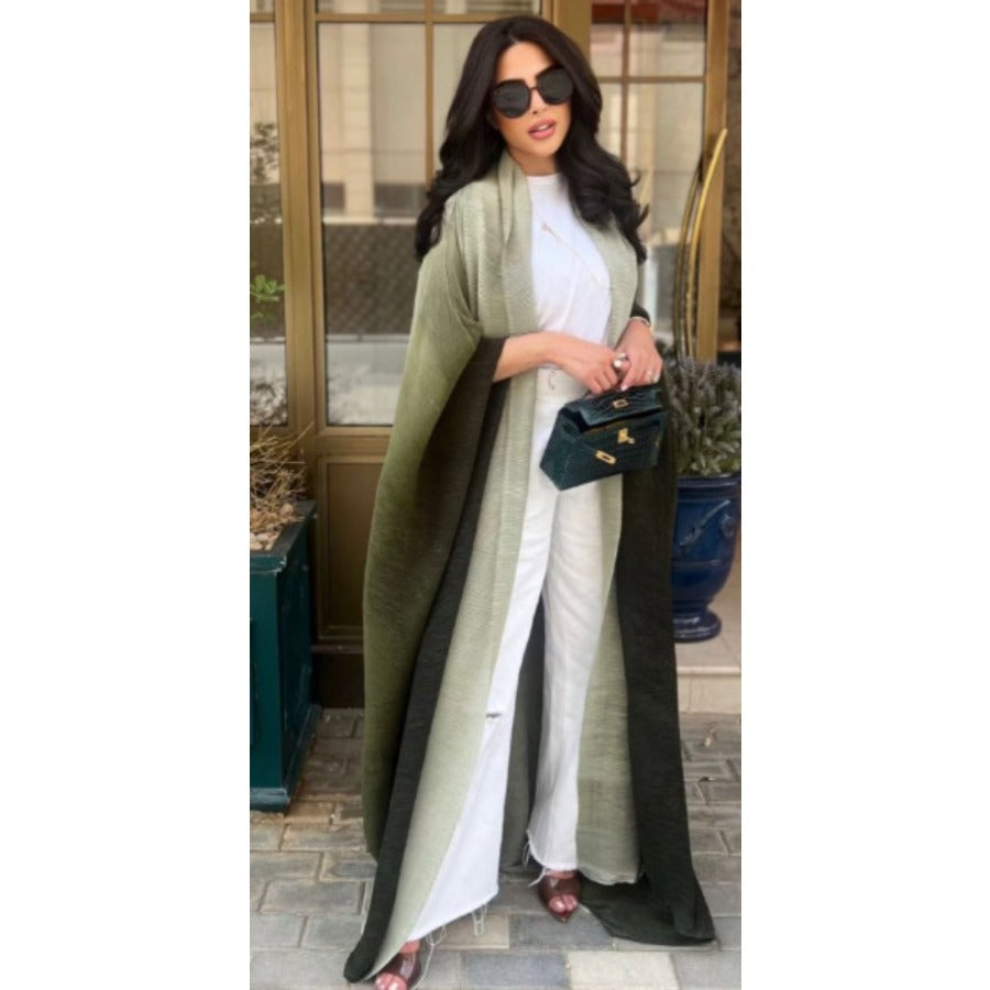 Muslim Abaya for Women Bat Sleeve Pleated Gradient Cardigan Trench Coat 2023 Autumn Dubai Abayas Plus Size Women's Luxury Coat