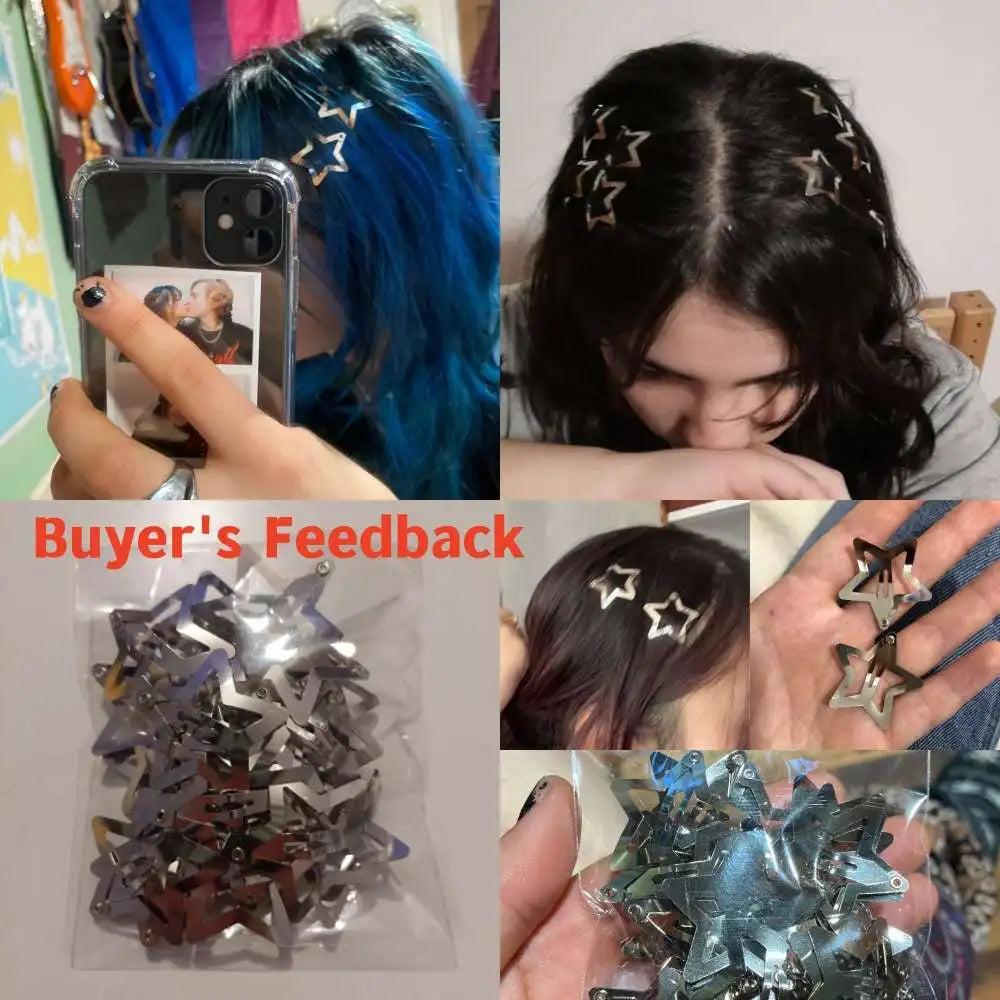 2/50Pcs Y2K Silver Star Hair Clips for Girls Filigree Star Metal Snap Clip Hairpins Barrettes Hair Jewelry Nickle Free Bobby Pin