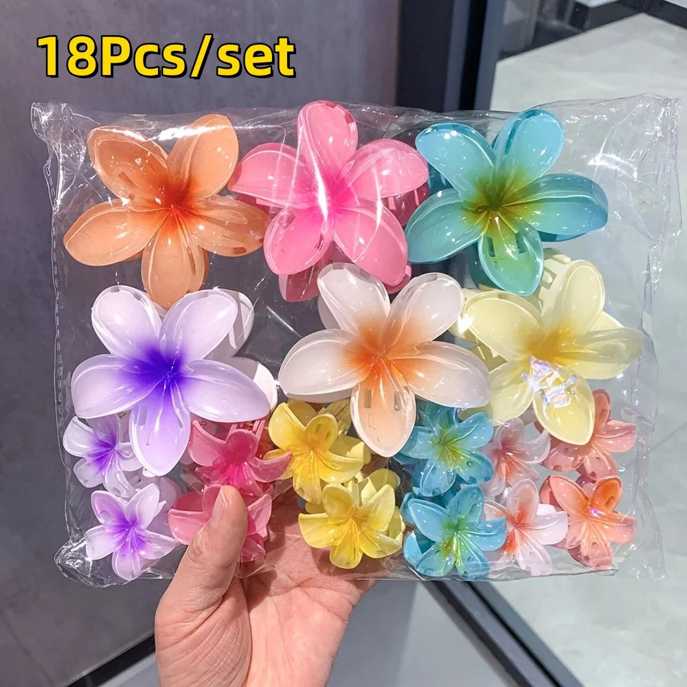 18Pcs Egg Flower Hair Clips Gradient Candy Color Flowers Suitable for Daily Use Backcombed Ponytail Shark Clip Hair Accessories