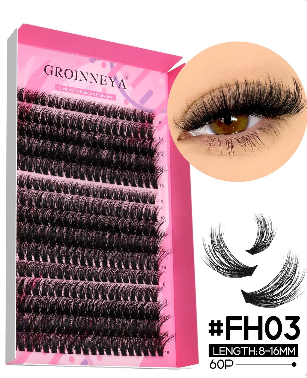 GROINNEYA DIY Lash Extension Kit Individual Lashes Cluster Mix Eyelashes Full Set Lashes Kit with Lash Bond and Seal At Home