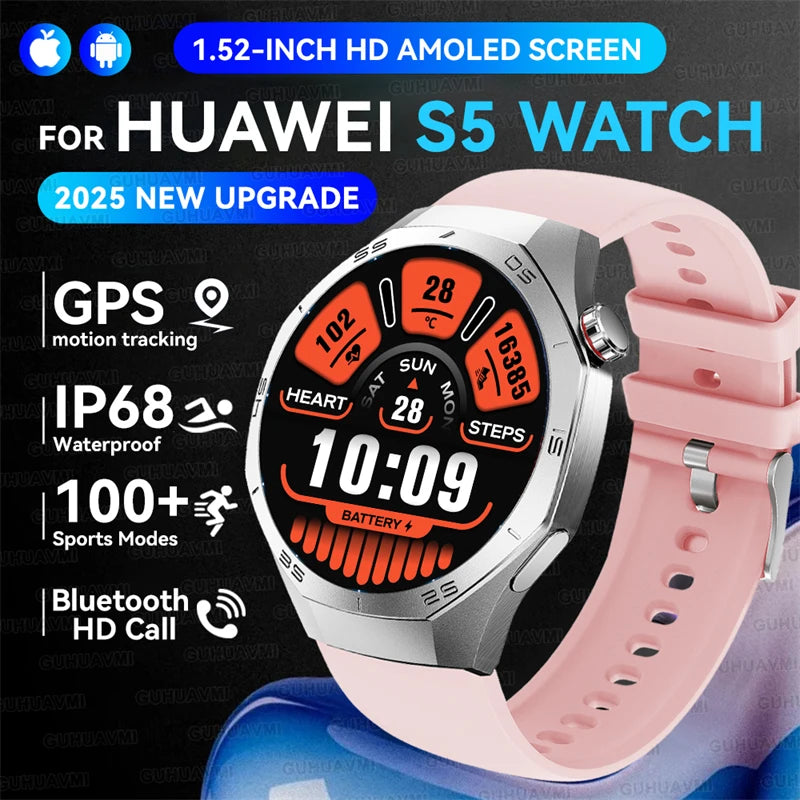 2025New For Huawei GT5 Pro Smart Watch Men HD AMOLED Screen GPS Motion trajectory HeartRate Bluetooth Call 1.52" SmartWatch IP68