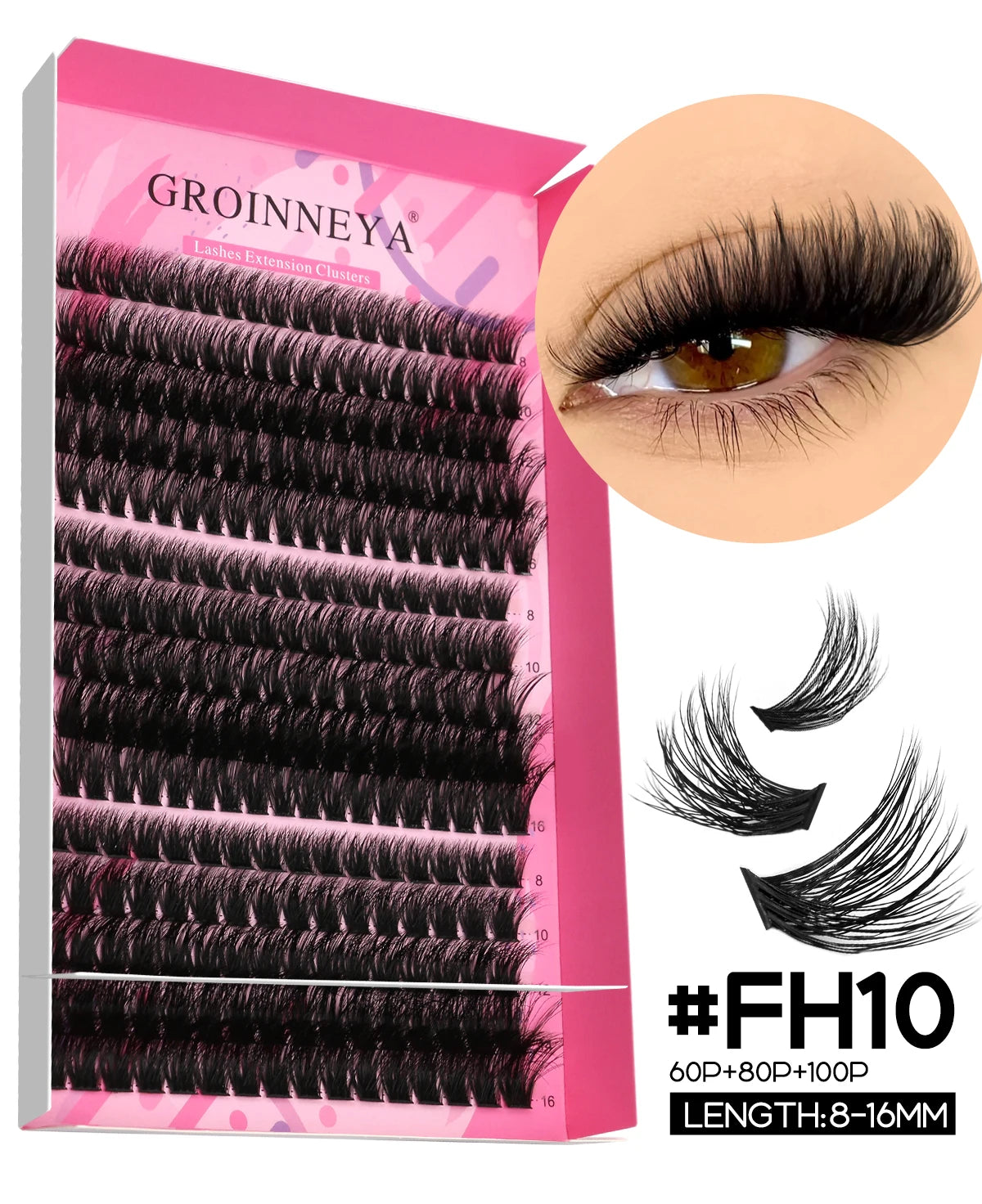 GROINNEYA DIY Lash Extension Kit Individual Lashes Cluster Mix Eyelashes Full Set Lashes Kit with Lash Bond and Seal At Home