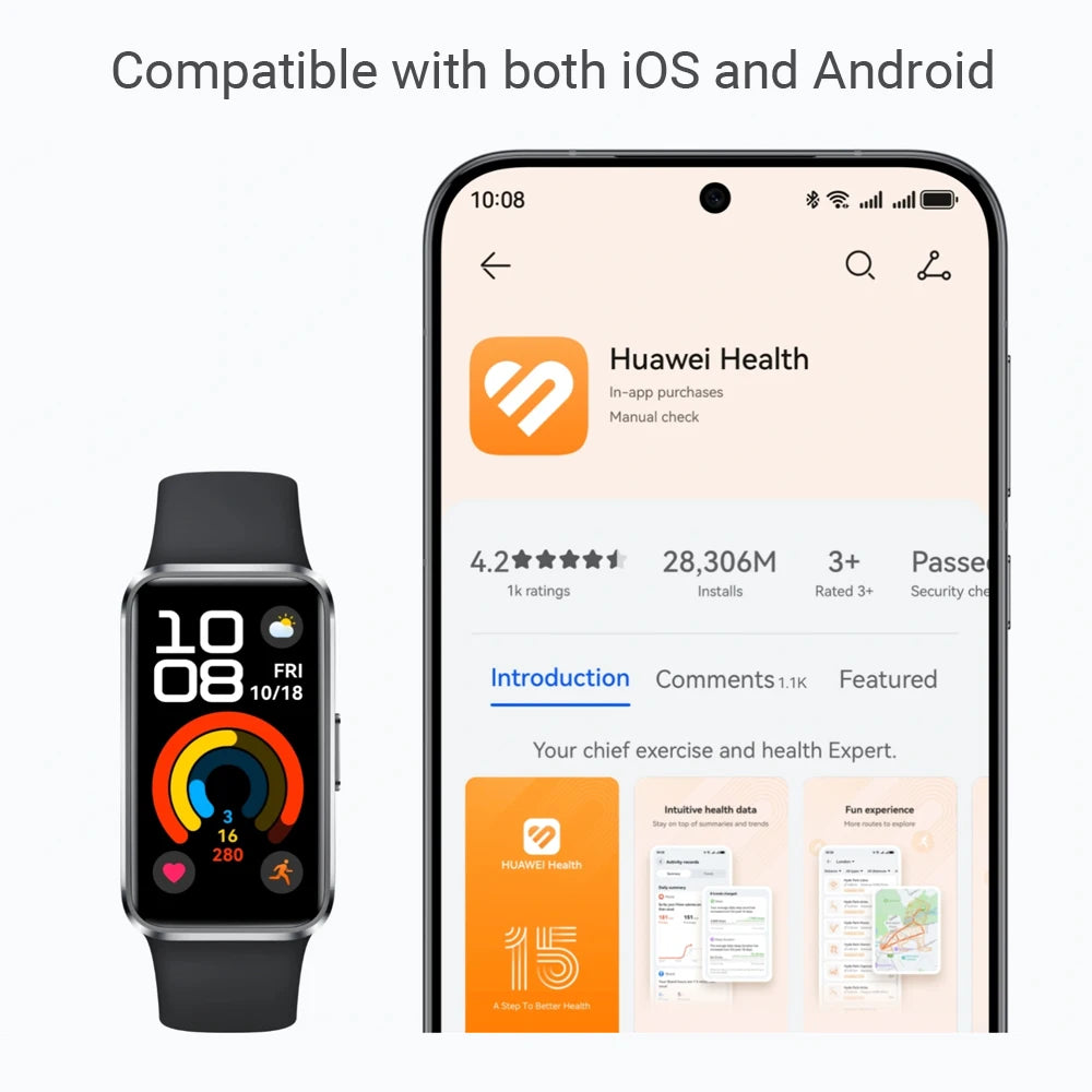 Huawei Band 10,Global Version Smartwatch,Compatible with IOS & Android,Sleep Tracking,Health monitor,14 days battery life,