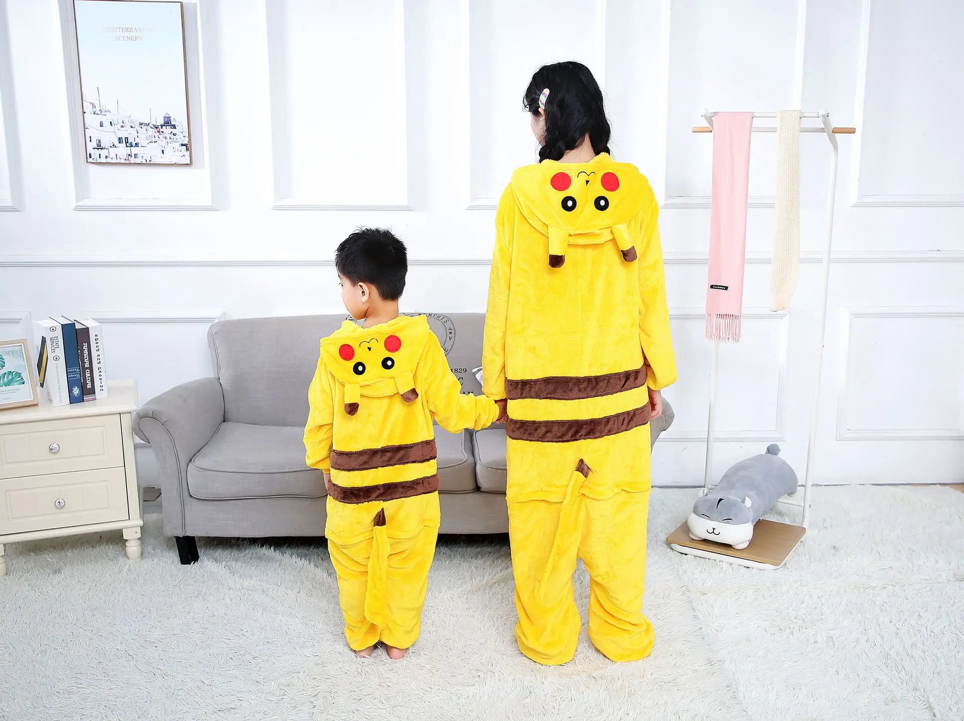 Pokemon Pikachu Warm Flannel Homewear Kids Autumn&Winter Soft Onesie Cosplay Animal Hoodie Pajamas Parent-Child Sleepwear Gift