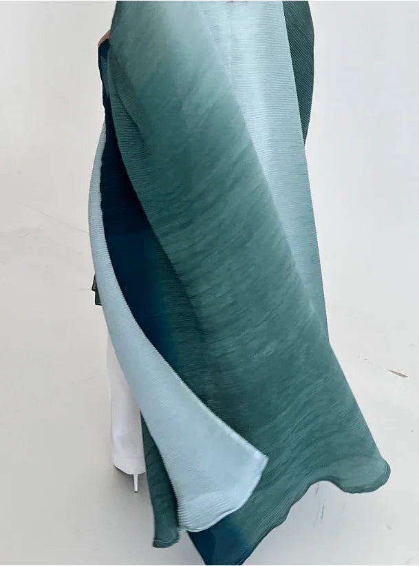Muslim Abaya for Women Bat Sleeve Pleated Gradient Cardigan Trench Coat 2023 Autumn Dubai Abayas Plus Size Women's Luxury Coat