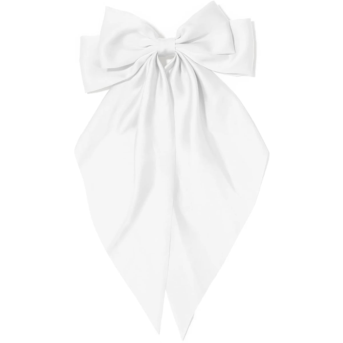 Women's pink bow hair clip, large white satin bow, long tail alligator clip, big hair bow girl suitable for birthday wedding dan