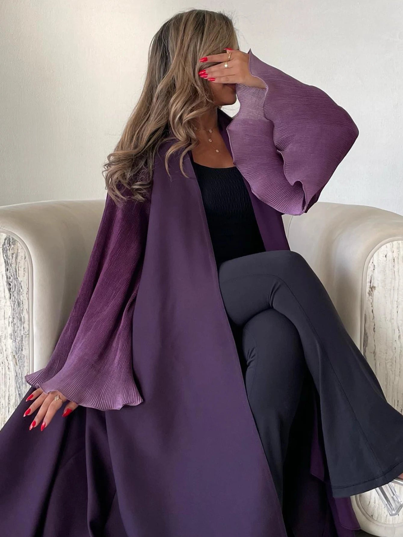 Muslim Flare Sleeve Casual Arabian Abayas Middle-East Elegant Open Front Abaya Turkey Kaftans Women Jilbabs Islamic Maxi Dresses